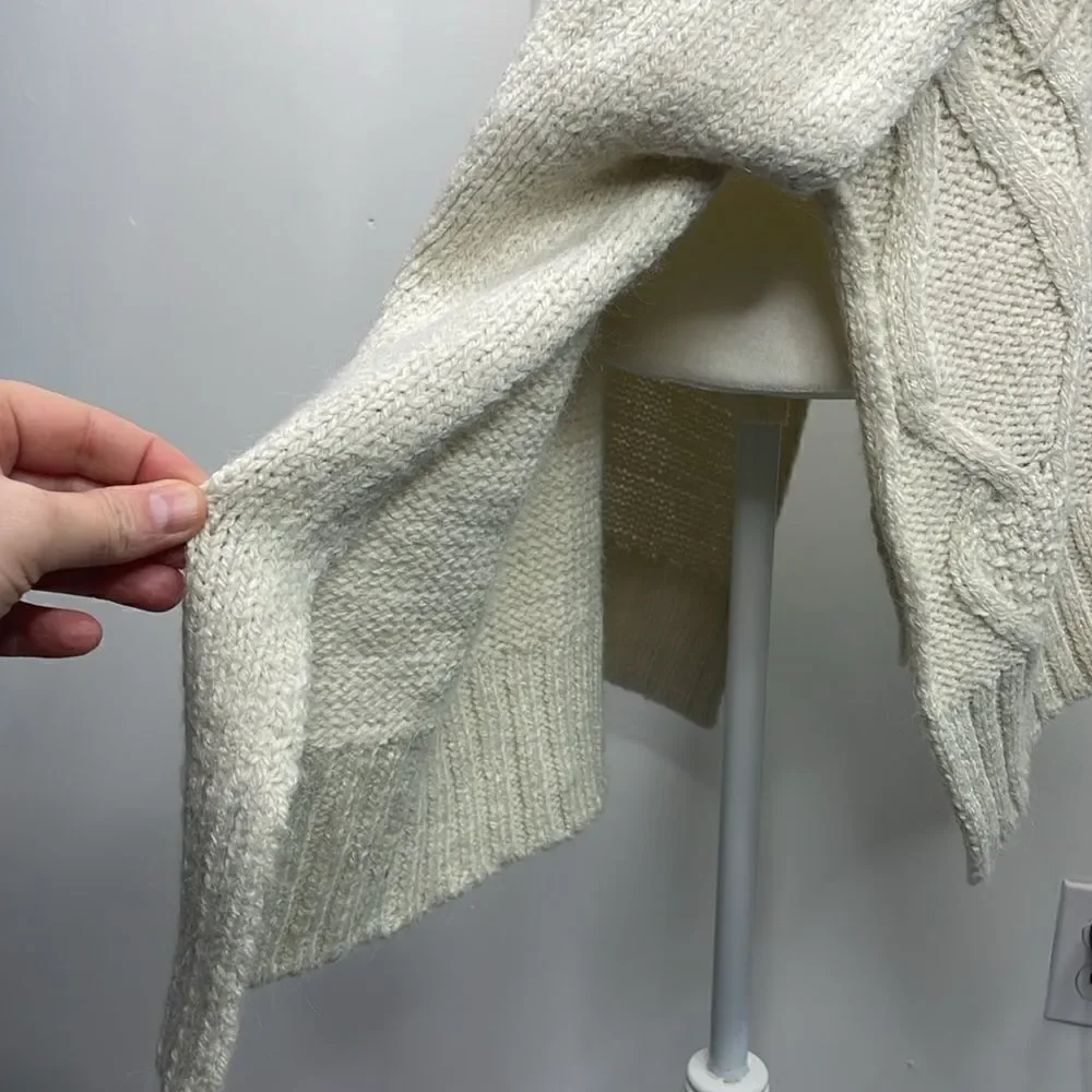 Apt. 9 Honor Roll Knit Cable Fringe Poncho Sweater Ivory Off White